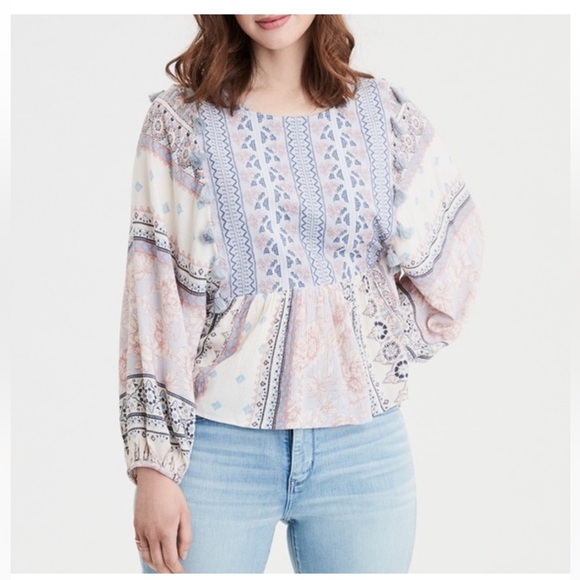 American Eagle Bohemian Print Long Sleeve Top - Picture 1 of 5